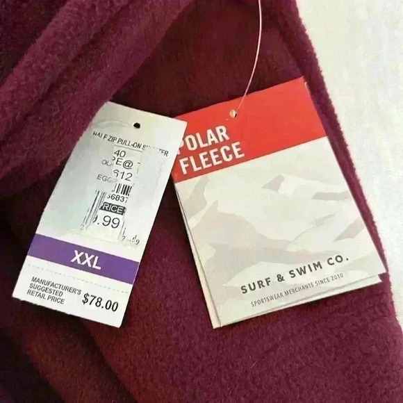 NWT Surf & Swim Co Burgundy & Navy Quarter Zip Polar Fleece w/ Pockets Mens XXL - Picture 5 of 12